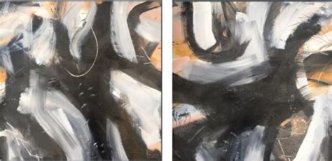 Black And White Diptych 2 Mixed Media On Wood Panel Painting By Lesley