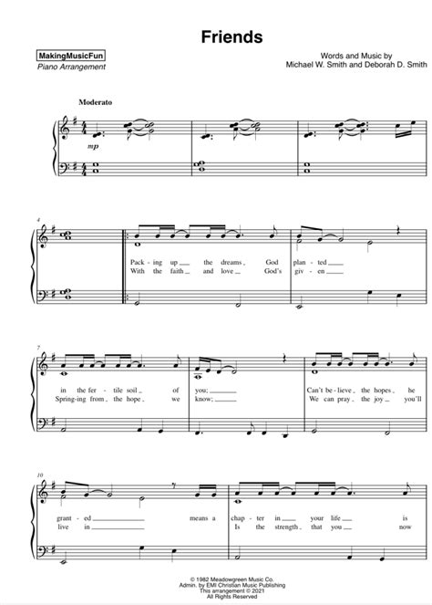 Friends (Michael W. Smith) – Easy Piano Sheet Music – the piano student