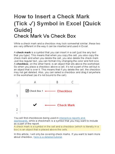 How To Insert A Check Mark | PDF | Microsoft Excel | Computing