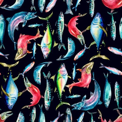 Premium Photo Different Sea Fishes Seamless Pattern Watercolor