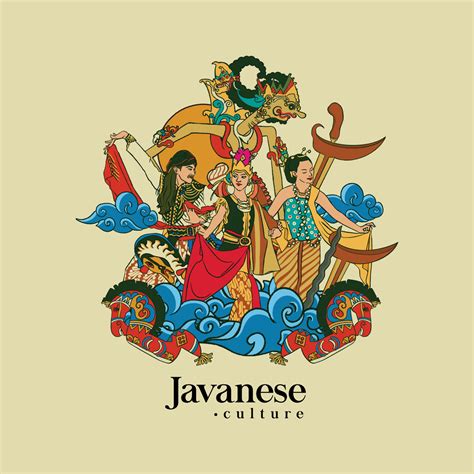 Set Javanese Illustration Hand Drawn Indonesian Cultures Background