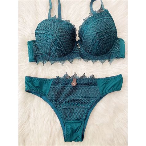 Conjunto Lingerie Suti Calcinha Detalhe Em Renda Bojo Sexy Verde