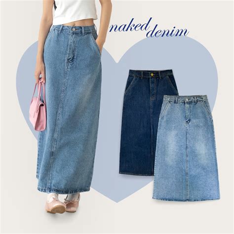 Chân váy bò dáng dài NAKED DENIM Denim Midi Skirt Shopee Việt Nam