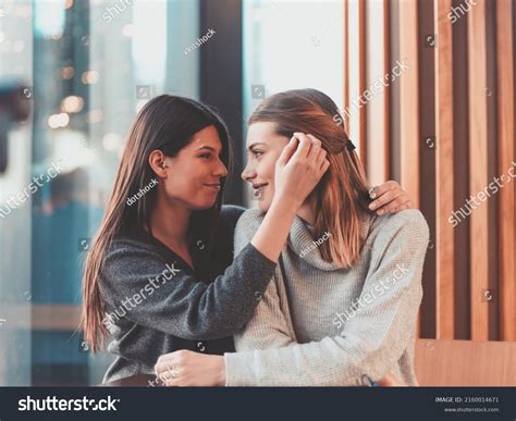 Diverse Friends Girls Lesbian Couple Hugging Stock Photo 2160014671 Shutterstock