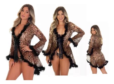 Robe Sexy Premium Lingerie Sensual C Tanga Kit Roby Plumas Parcelamento Sem Juros