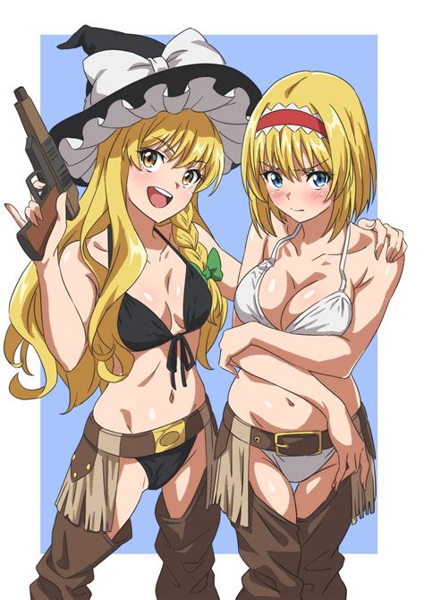 Gyouza Mhea Aki Minoriko Kirisame Marisa Touhou Highres Girls Belt Bikini Black