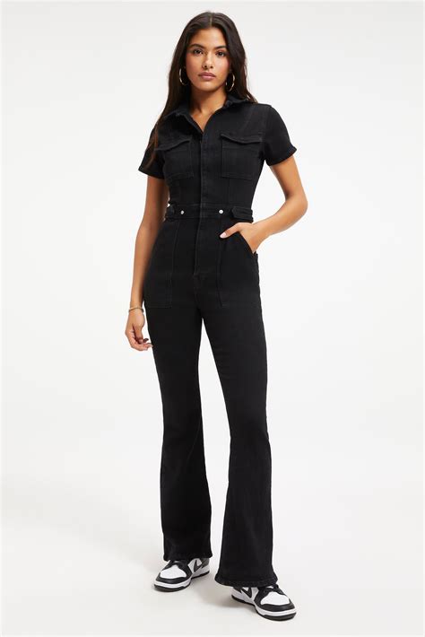 Fit For Success Bootcut Jumpsuit Black001 Good American Jumpsuit Black Denim Jumpsuit