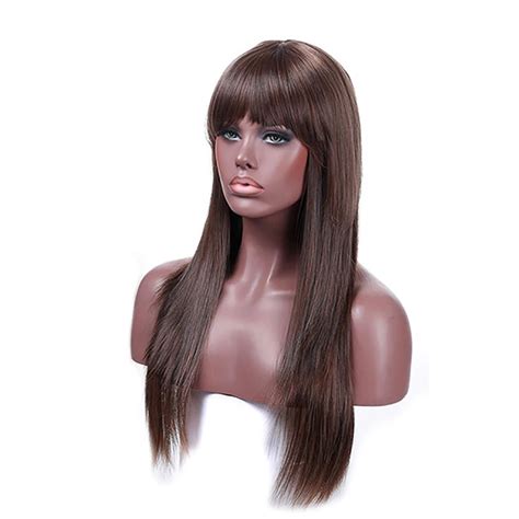 Difei Long Black Straight Hair Wig Natural Long Straight Hair Brown Synthetic Wig Black Female