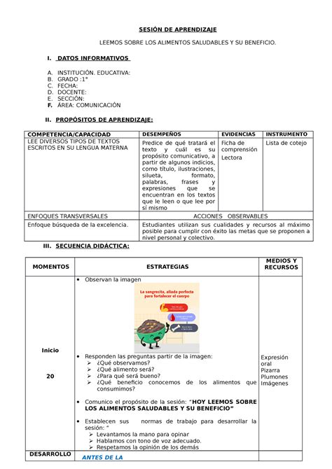 Leemos Sobre Los Alimentos Saludables Y Su Beneficio Sesi N De