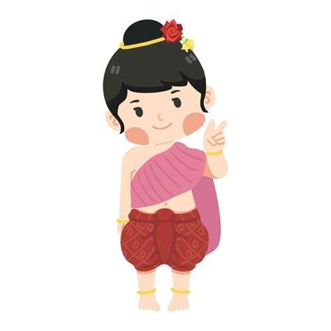 Cute Kid girl in Thai traditional dress cartoon 34380909 Vector Art at ...