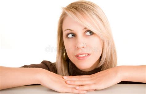 Beautiful Blonde Woman Looking Sideways Stock Image Image Of Inactive