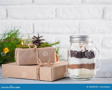 Hot Chocolate Mix In Mason Jar And Gift Boxes Stock Image Image Of