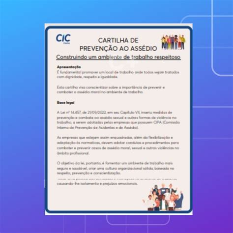 Preven O E Combate Ao Ass Dio No Trabalho Tema De Cartilha Lan Ada Pelo Contrab Controlmais