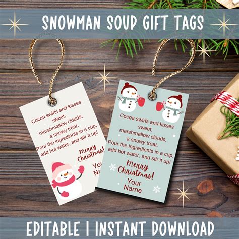 Snowman Soup Hot Cocoa Printable School Treat Classroom Holiday