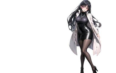 Wallpaper Girl Hot Sexy Black Anime Stockings Pretty Coat For Mobile And Desktop Section