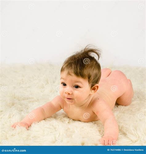 Adorable Baby Girl Naked Stock Photo Image Of Cheerful 76374486