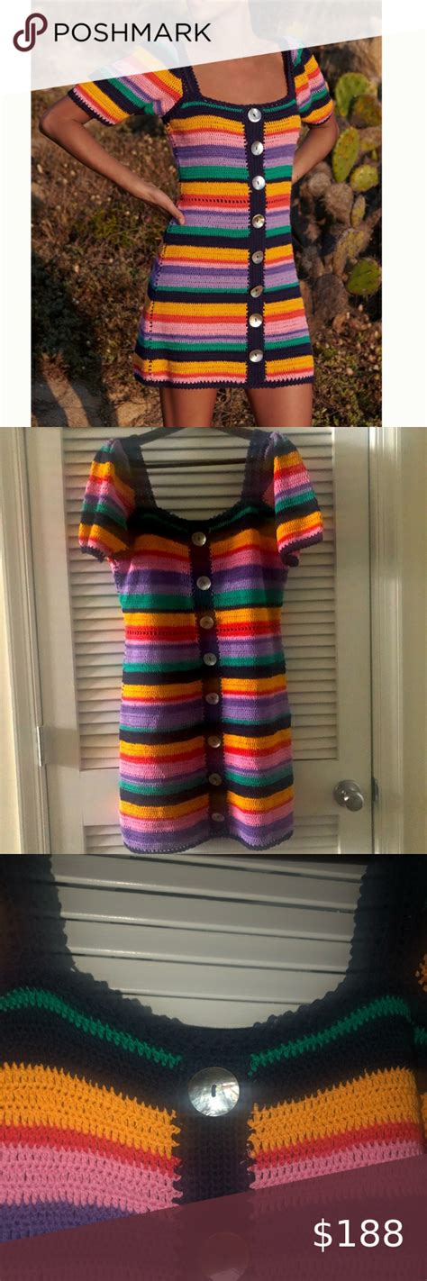 Farm Rio Crochet Rainbow Stripe Mini Dress Sm 10 Ladies Mini Dresses