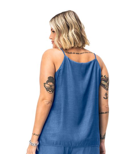 Blusa De Alça Feminina Plus Size Secret Glam Azul Di Gaspi Roupas