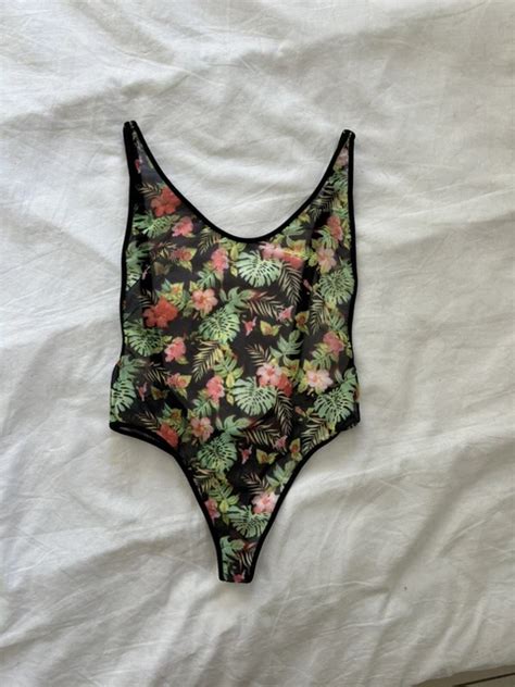 WICKED WEASEL Sheer Black Tropical One Piece Bikini Size S PicClick AU