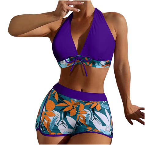 Verpetridure Bikini Sets For Women High Waisted Two Piece Swimsuits V Neck Halter Floral Print