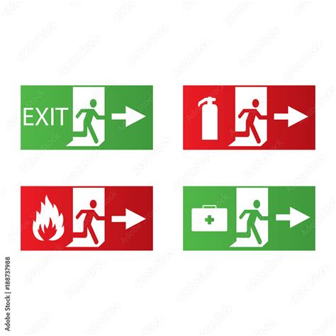 Vector Fire Emergency Icons Signs Of Evacuations Fire Emergency Exit