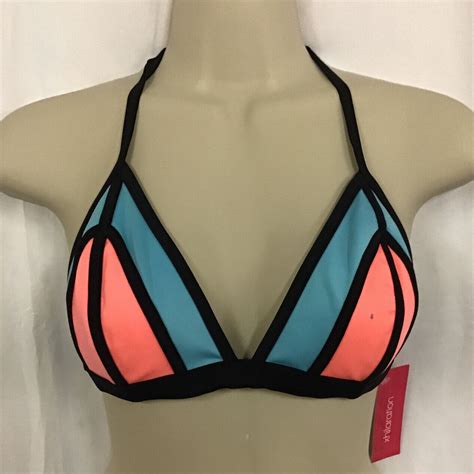 Xhilaration Blue Pink Colorblock Halter Triangle String Bikini Swimsuit