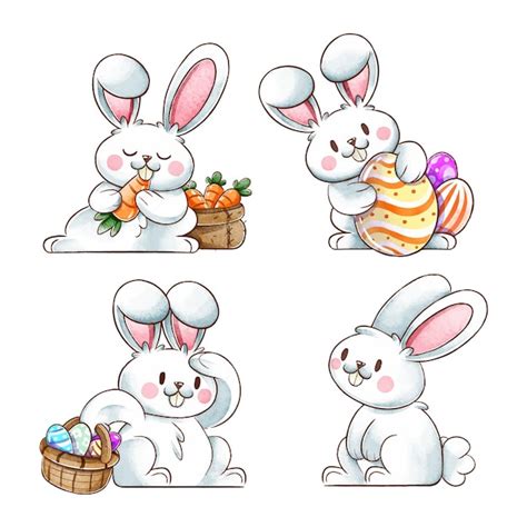 Colecci N De Conejitos De Pascua En Acuarela Vector Gratis