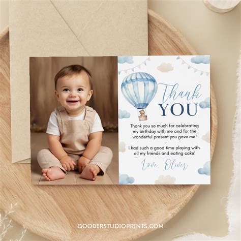 Hot Air Balloon Birthday Thank You Card Goober Studio Prints