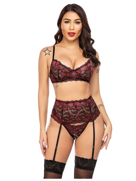Avidlove Lingerie For Women Garter Set High Waisted Lingerie Bra And Panty Sets Lace Bodysuit