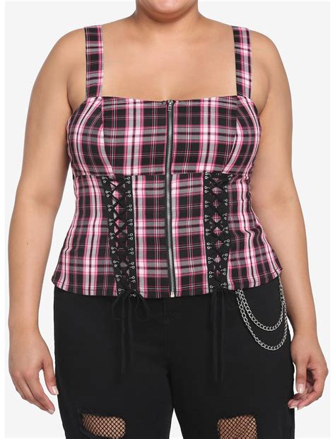 Black And Pink Plaid Lace Up Corset Top Plus Size Hot Topic