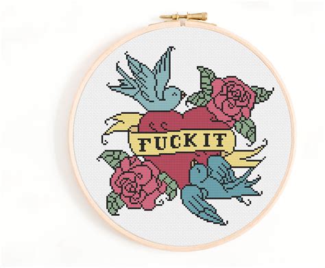 Mature Fuck It Cross Stitch Pattern Vintage Tattoo Style Etsy