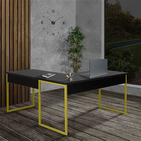 Mesa de Escritório Office Industrial de canto 150 x 150 cm Preto