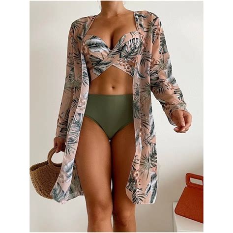 Swim Floral Tropical Print Cut Out High Waisted Bikini Kimono Beach Poshmark