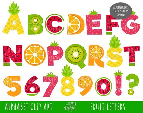 FRUIT FONTS Clipart, FRUIT Alphabet, Fuente De Verano, Uso Comercial, Fresa, Kiwi, Piña, Sandía ...