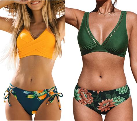 Amazon CUPSHE Women S Bikini Sets Swimsuit V Neck Floral Two Piece Bathing Suit S