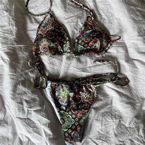 Brown Paisley Bikini Set Ties On The Bottoms And Depop