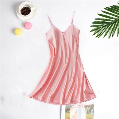 Xysaqa Women Lingerie Sleepwear Satin Chemise Nightgown Nightdress Slip Sleepwear Lounge Mini