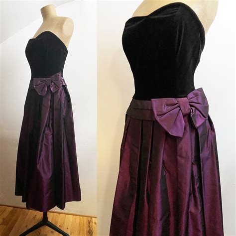 S Laura Ashley Corset Dress Velvet Taffeta Strapless Etsy