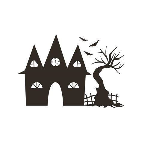 Haunted House Silhouette Illustration Isolated In White Background