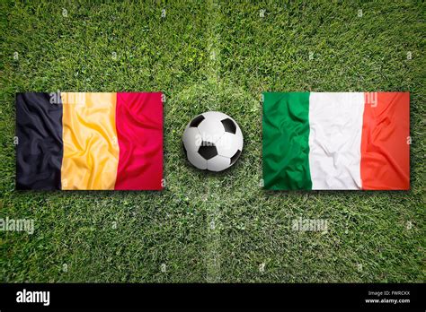 belgium  italy flags  green soccer field stock photo alamy