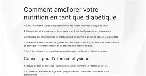 Comment Am Liorer Votre Nutrition En Tant Que Diab Tique