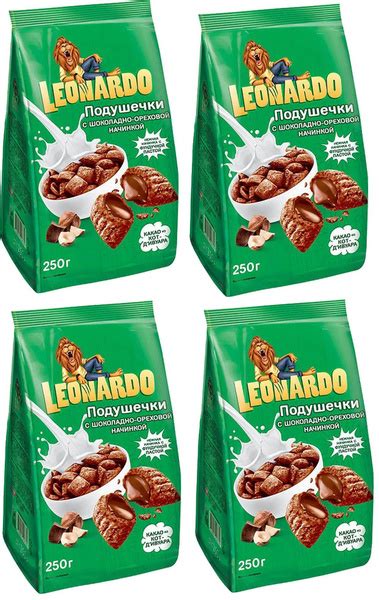 Leonardo Готовый завтрак Подушечки с шоколадной начинкой 4шт по 250г ...