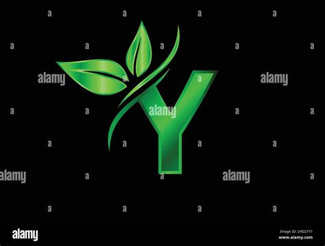 Initial Y Monogram Alphabet With Two Leaves Green Eco Friendly Logo