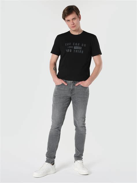 041 Danny Slim Cut Taille Basse Jambe Étroite Pantalon En Jean Gris ...
