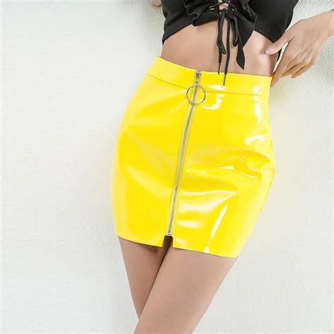 Women Pu Leather Mini Skirt High Waist Plain Flared Skirt Short