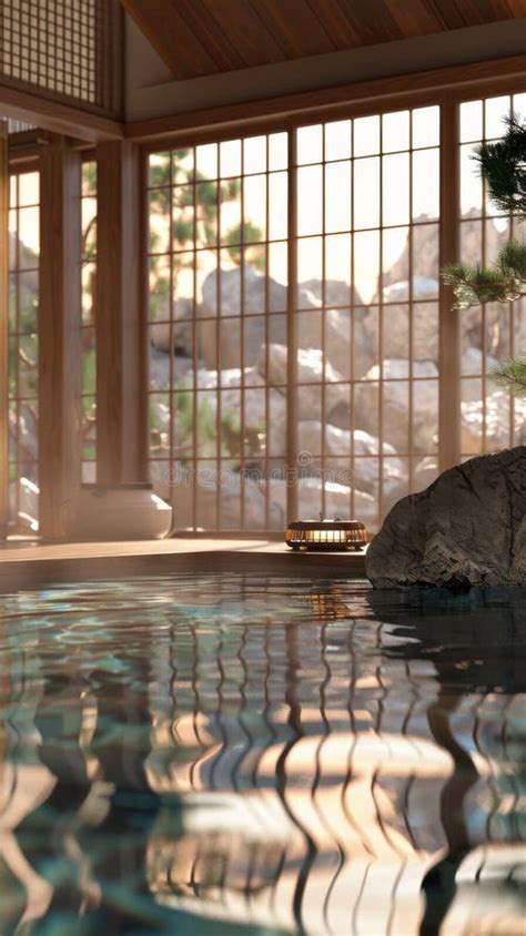 Japanese Onsen Hot Spring Bath With Shoji Screens Peaceful Zen Ambiance Wellness And