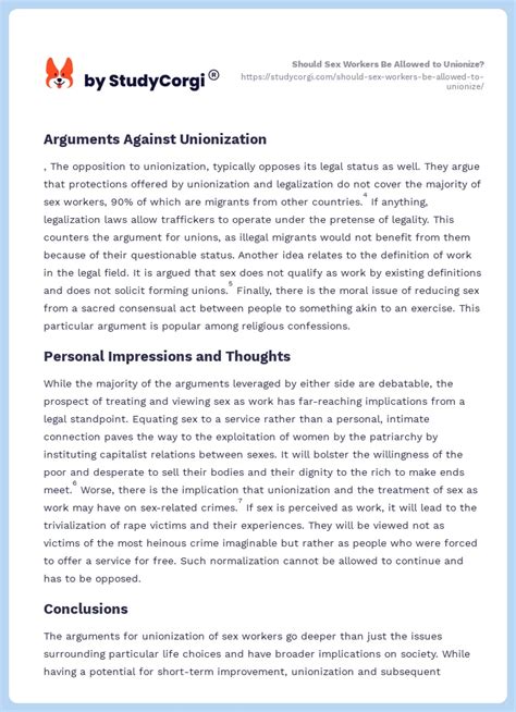 Should Sex Workers Be Allowed To Unionize Free Essay Example