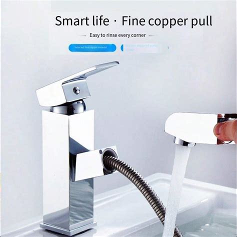 Household Cold And Hot Pull Out Faucet All Copper Stretchable Faucet For Basin Sink Hair