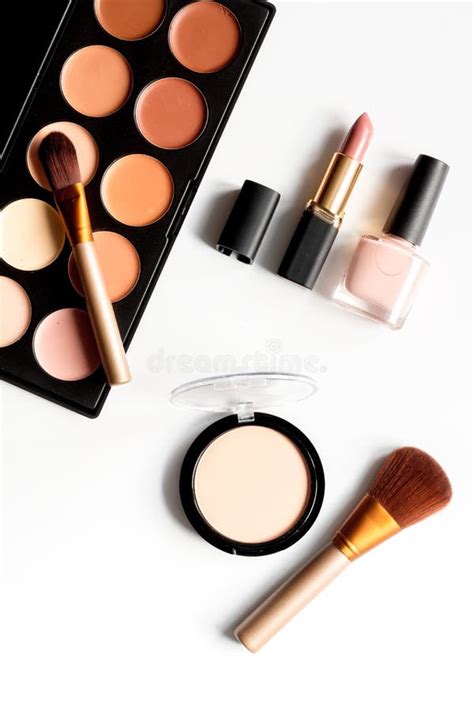 Decorative Cosmetics Nude On White Background Top View Stock Photo Image Of Eyeliner Curler