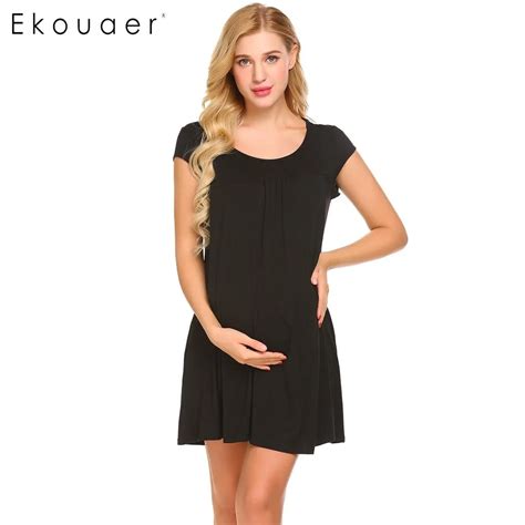 Ekouaer Pregnant Woman Maternity Nursing O Neck Front Ruched Loose